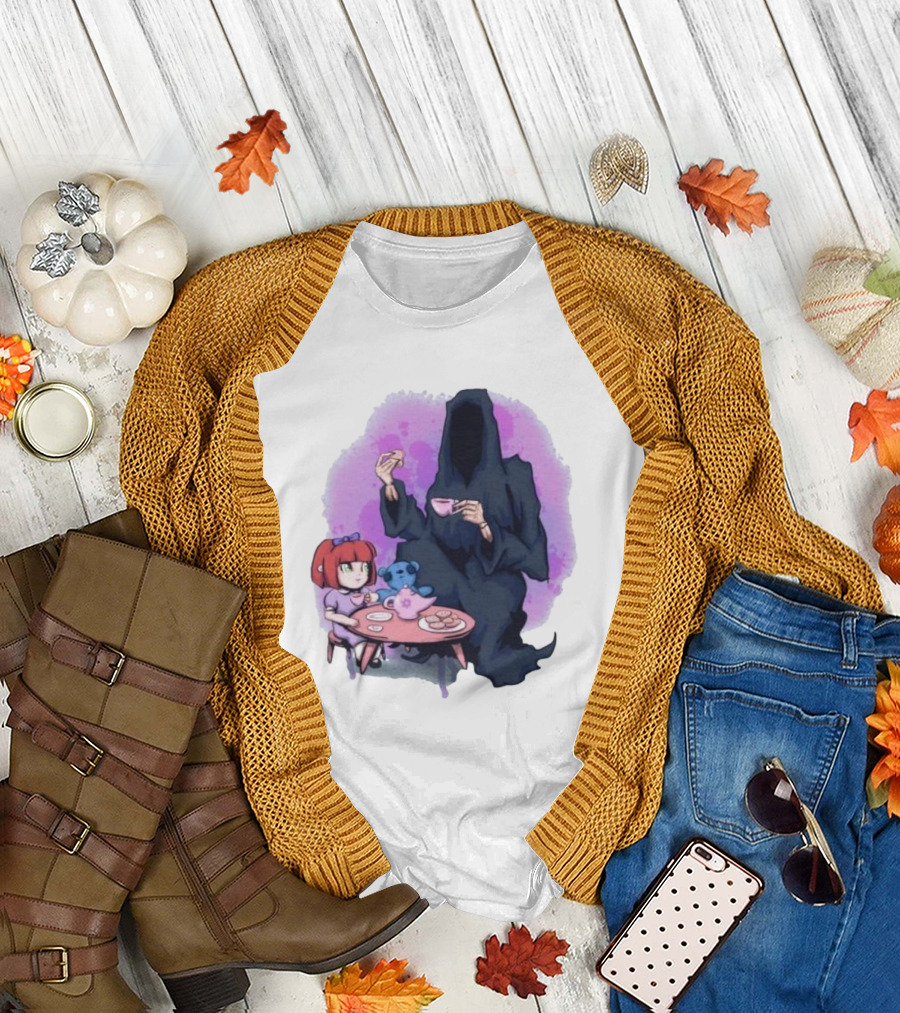 Tea Party With Grim Reaper And Little Girl T-Shirt