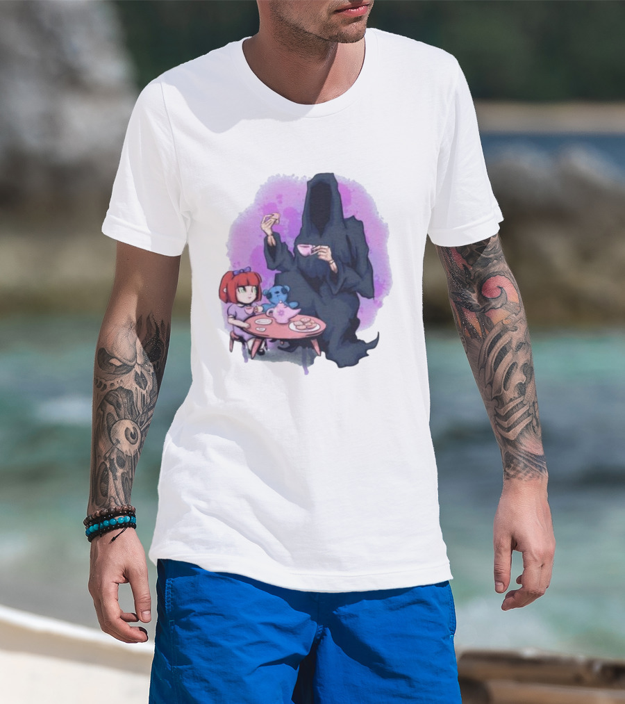 Tea Party With Grim Reaper And Little Girl T-Shirt