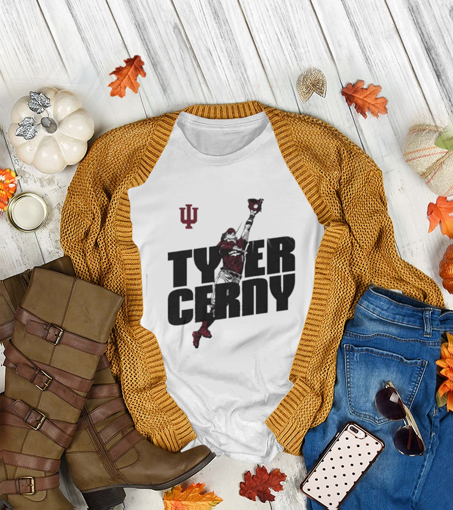 Tyler Cerny Baseball Indiana University Jumping Catch T-Shirt