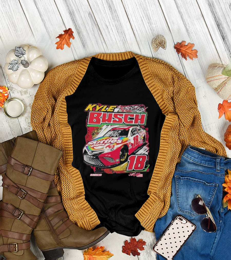 Kyle Busch Joe Gibbs NASCAR Skittles Pops 18 Racing Team Collection Backstretch Driver T-Shirt