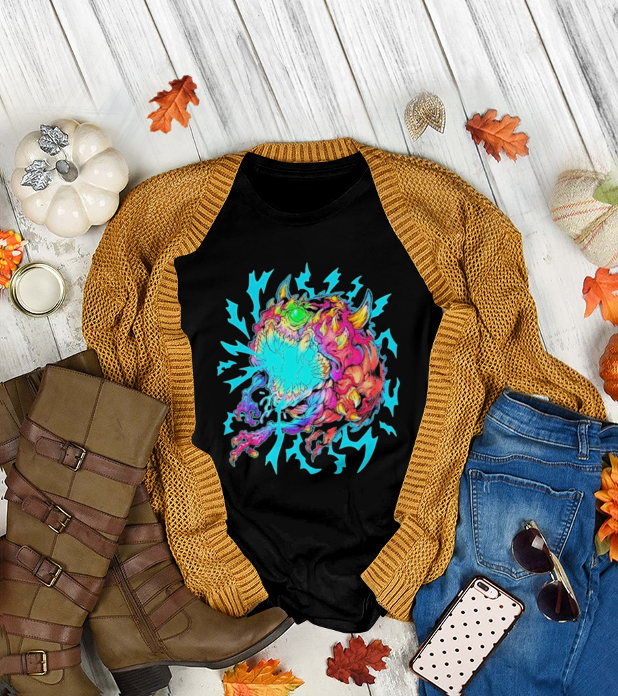 Doom Cacodemon Beast Wreck Neon Monster Explosion T-Shirt