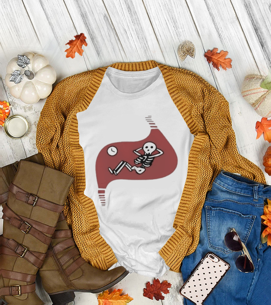 Falins Stomach Skeleton Relaxing Inside Red Shape T-Shirt
