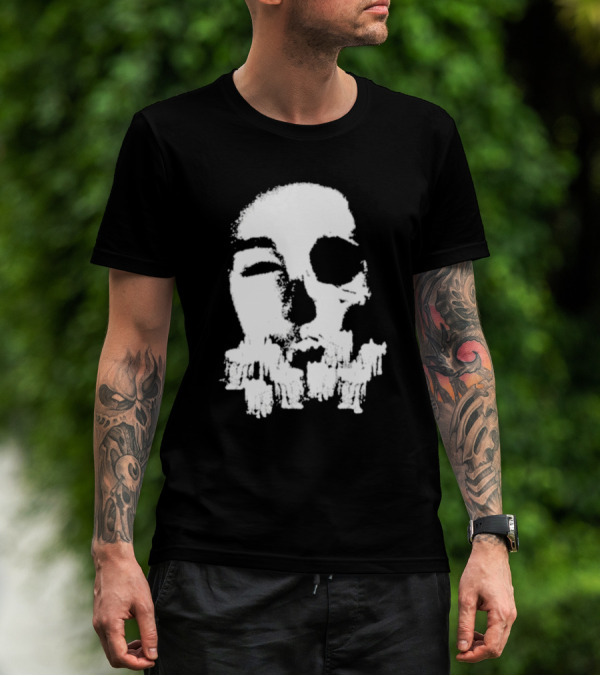 Turnabout Grayscale Face With Abstract Text T-Shirt