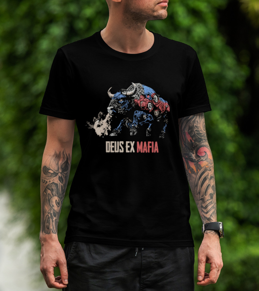 Deus Ex Mafia Volume 15 5 Stylized Bison Graphic With Steam And Mechanical Features T-Shirt