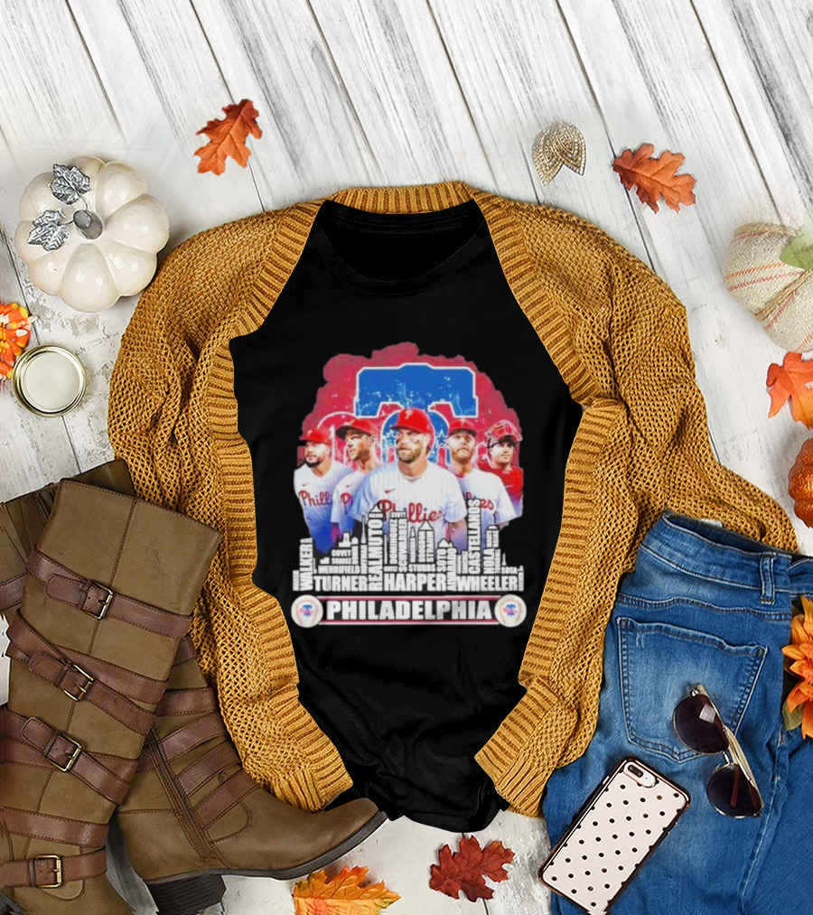 Philadelphia Phillies Team 2024 Harper Realmuto Turner City Skyline T-Shirt