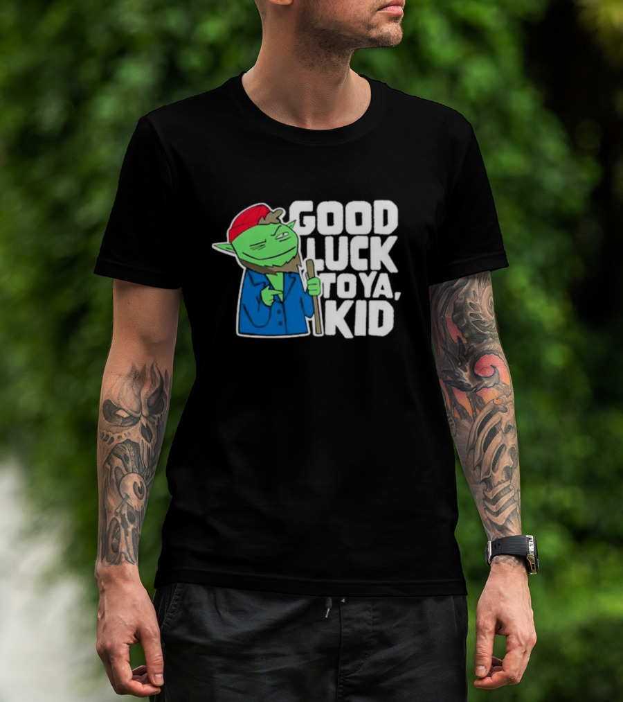 Good Luck To Ya Kid Green Character With Red Hat And Stick T-Shirt
