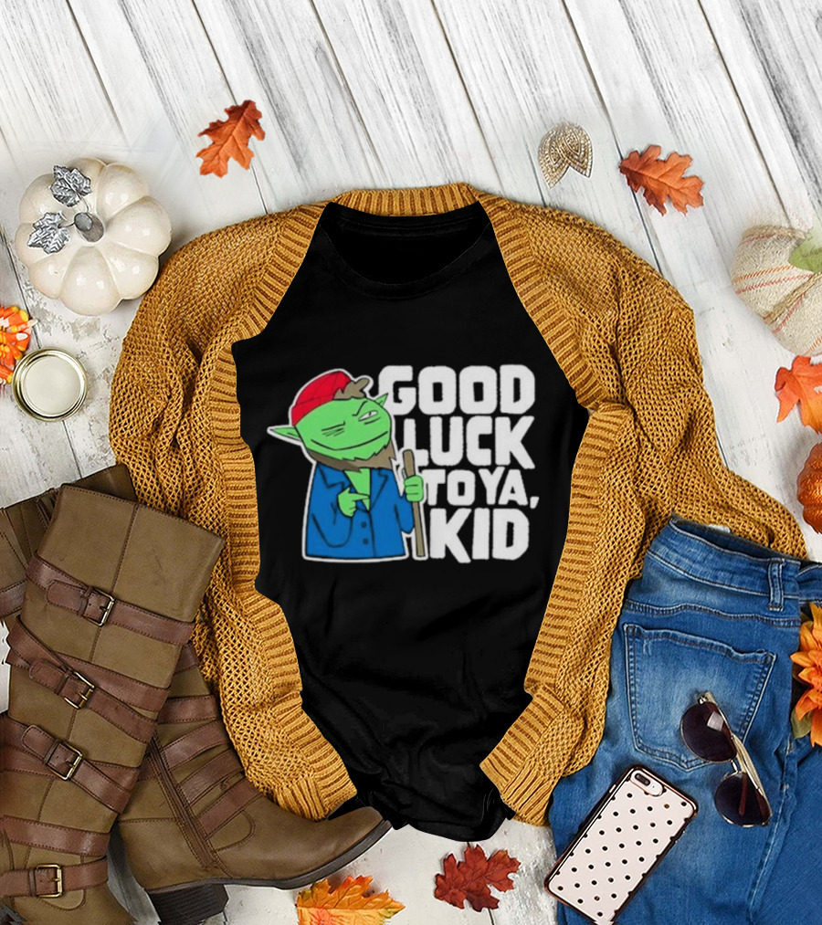 Good Luck To Ya Kid Green Character With Red Hat And Stick T-Shirt