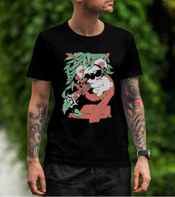 Flyquest Leaf Me Alone Koala Sniper On Tree Branch With Sunglasses And Headphones T-Shirt