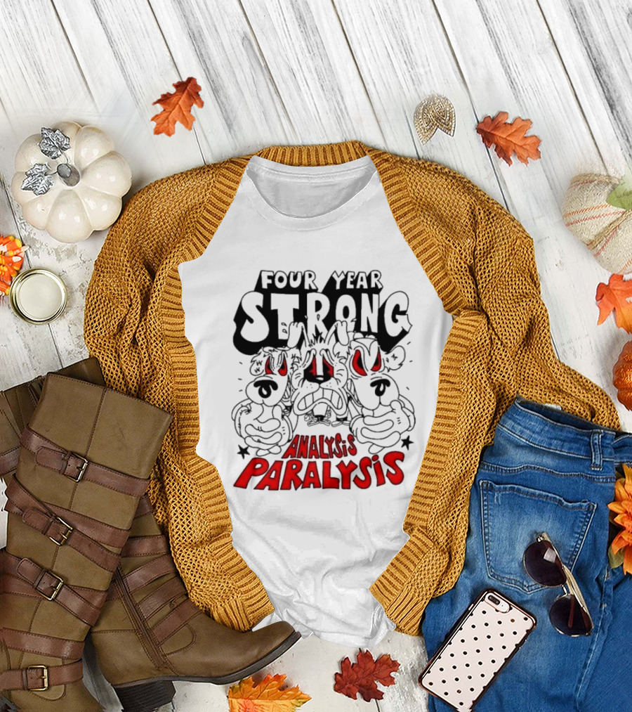 Four Year Strong Analysis Paralysis Angry Cartoon Dogs with Red Eyes T-Shirt