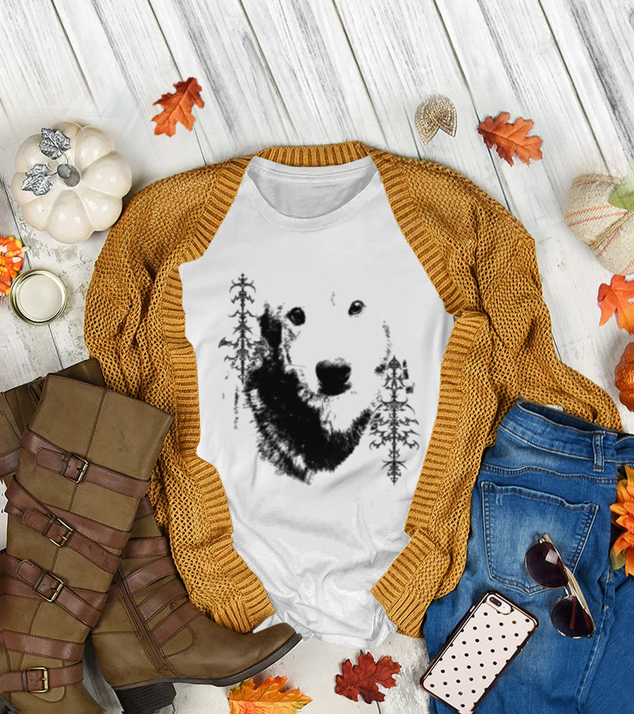 Wolf Face with Stylized Evergreen Trees T-Shirt