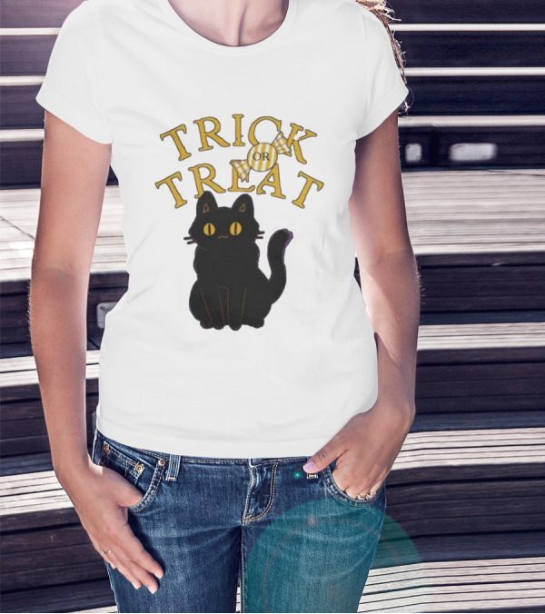 Trick Or Treat Candy Black Cat Halloween T-Shirt