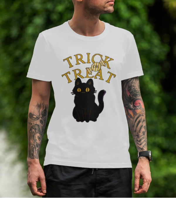 Trick Or Treat Candy Black Cat Halloween T-Shirt