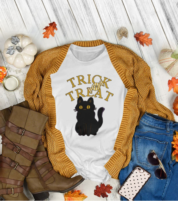 Trick Or Treat Candy Black Cat Halloween T-Shirt