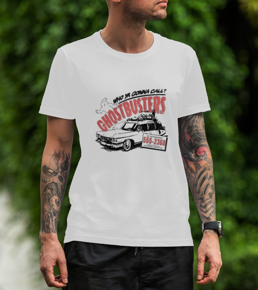Who Ya Gonna Call Ghostbusters 555 2368 Ectomobile Ghost T-Shirt