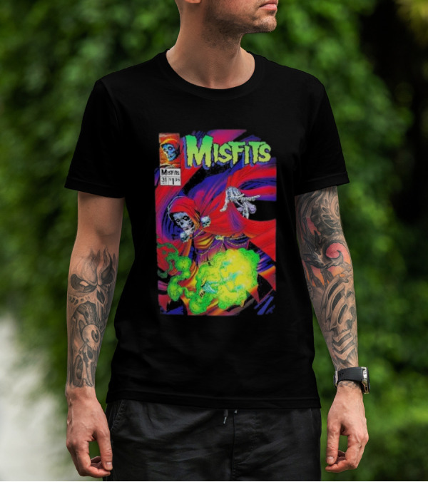 Misfits Yesterdays Death Skeleton Comic Cover 31 Skulls Purple Red Green Smoke T-Shirt
