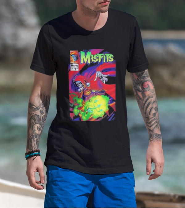 Misfits Yesterdays Death Skeleton Comic Cover 31 Skulls Purple Red Green Smoke T-Shirt