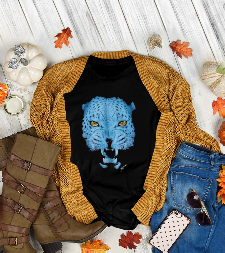 Over Blue Leopard Head with Fierce Yellow Eyes T-Shirt