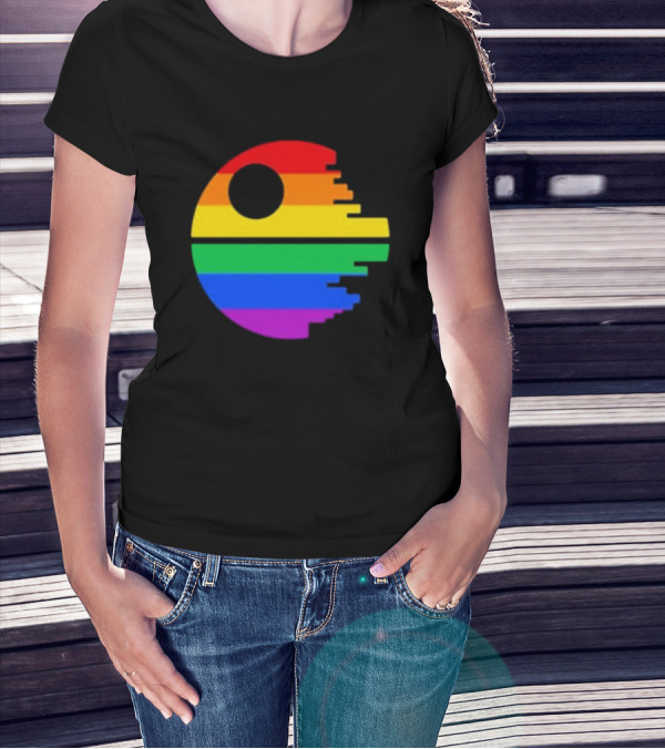 Rainbow Death Star Icon With Multicolor Stripes T-Shirt