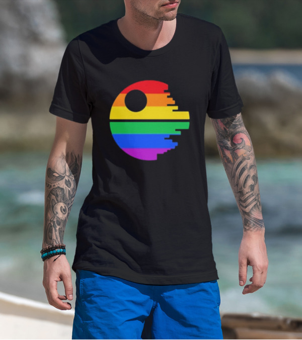Rainbow Death Star Icon With Multicolor Stripes T-Shirt
