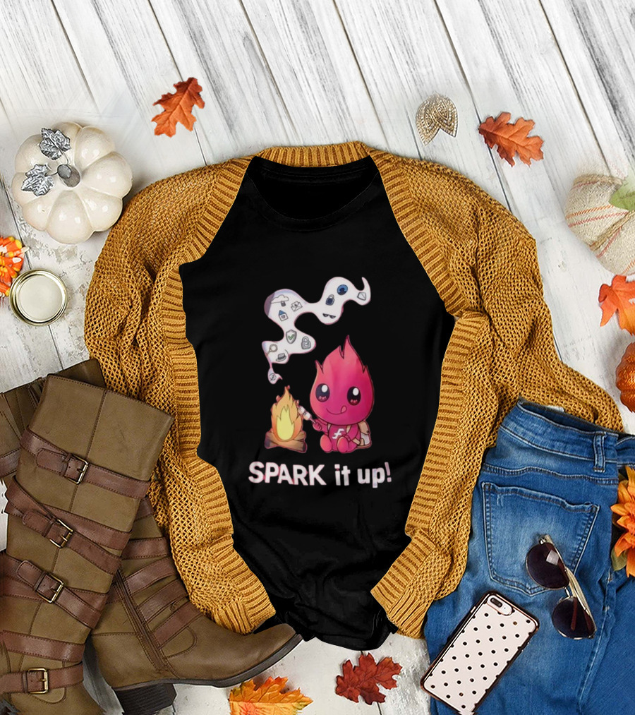Spark It Up Cute Child Fire Roasting Marshmallow with Iconic Symbols T-Shirt