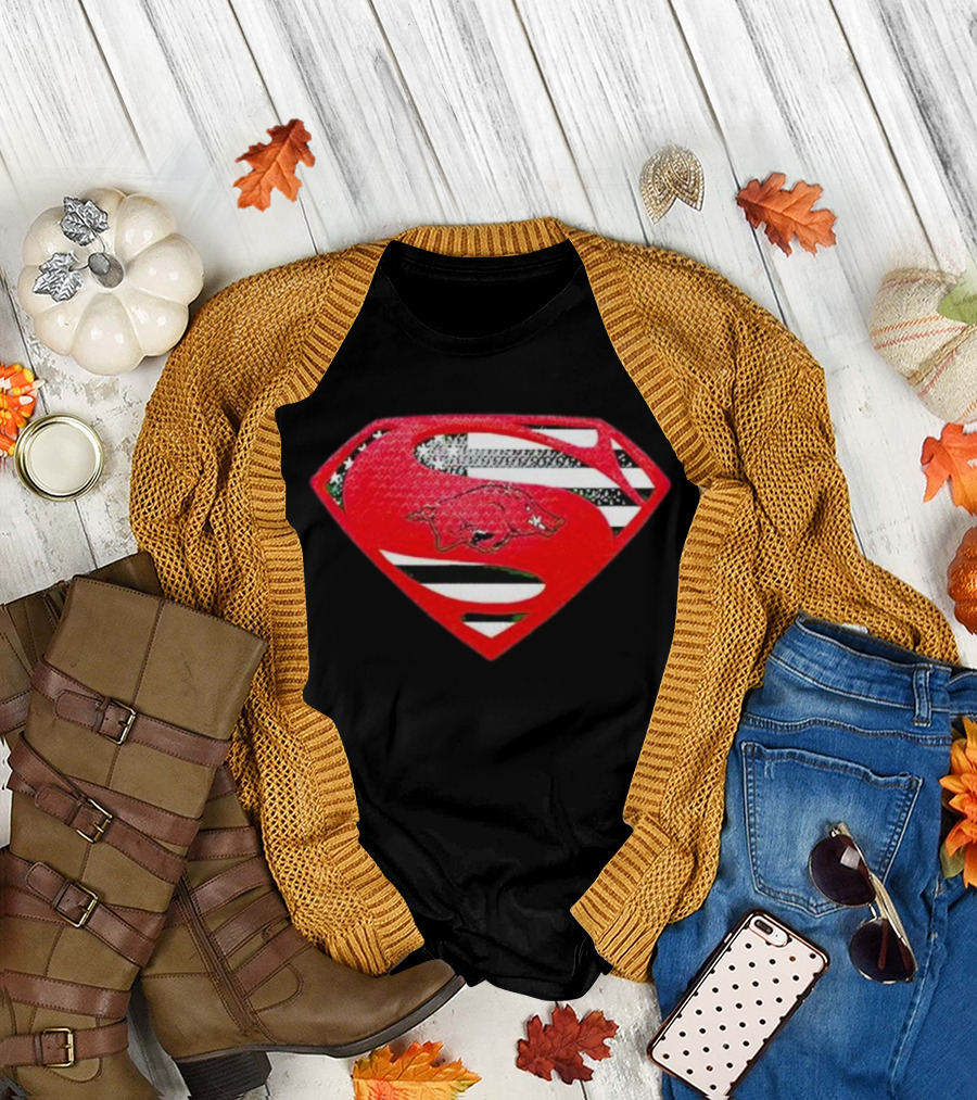 Arkansas Razorbacks Superman Logo with USA Flag Colors T-Shirt