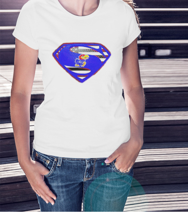Kansas Jayhawks Superman Logo With USA Flag T-Shirt