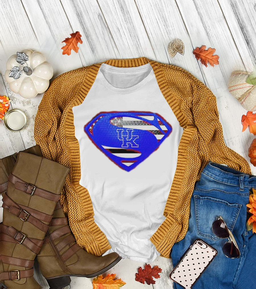 Kentucky Wildcats Logo USA Flag Superman Shield T-Shirt