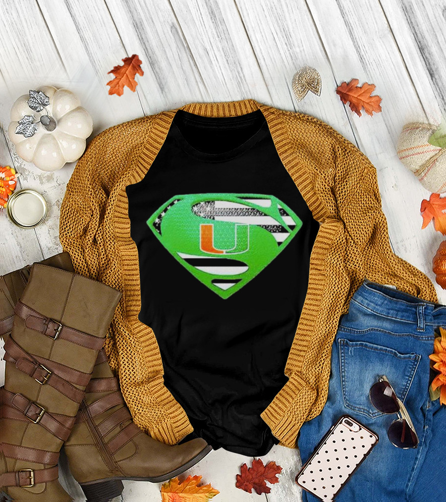 Miami Hurricanes USA Flag Superman T-Shirt