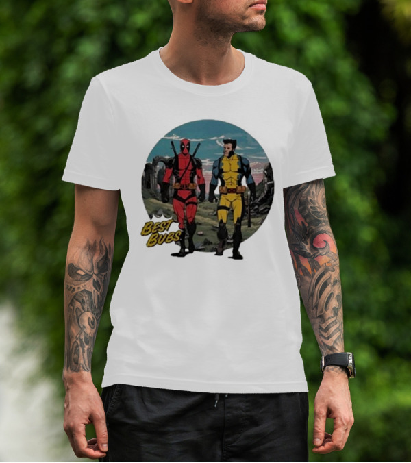 The Streamr Nerdriot Best Bubs Deadpool Wolverine Walking Scene T-Shirt