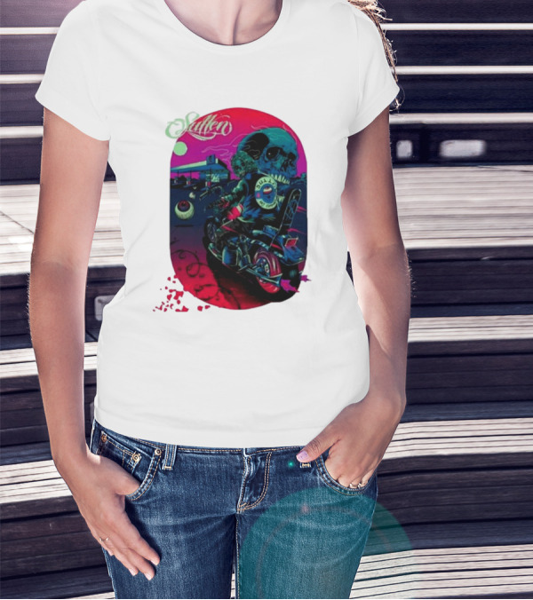Tkslowskill Sullen Skull Rider Neon Vibes T-Shirt