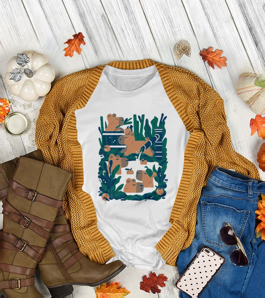 Bamboo Bath Bear Family Relaxing Amidst Greenery T-Shirt