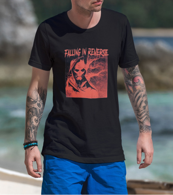 Falling In Reverse Skeleton Reaper Red Tree Background T-Shirt