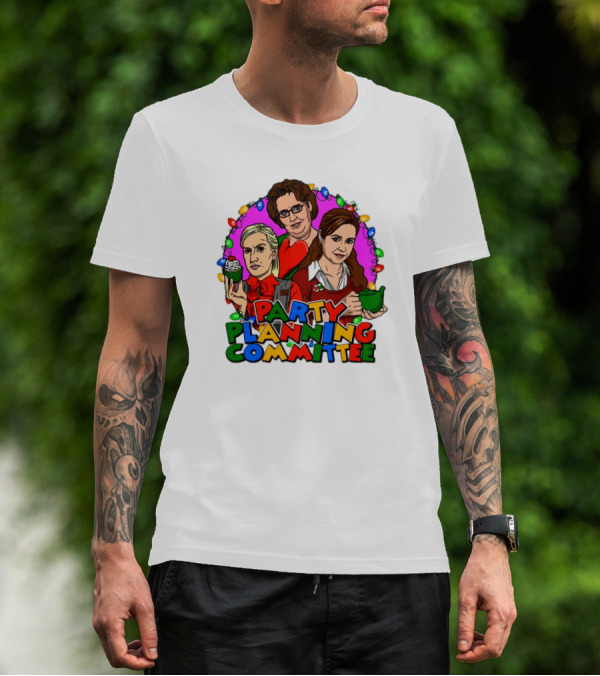 Party Planning Committee Christmas Lights Cupcake Green Teapot T-Shirt