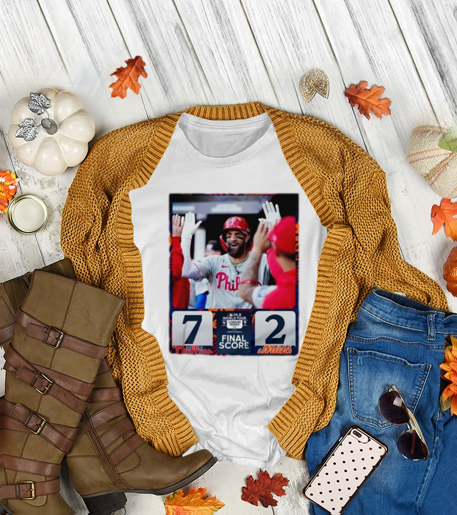 Philadelphia Phillies 7-2 Victory Over New York Mets 2024 MLB World Tour London Series Final Score T-Shirt