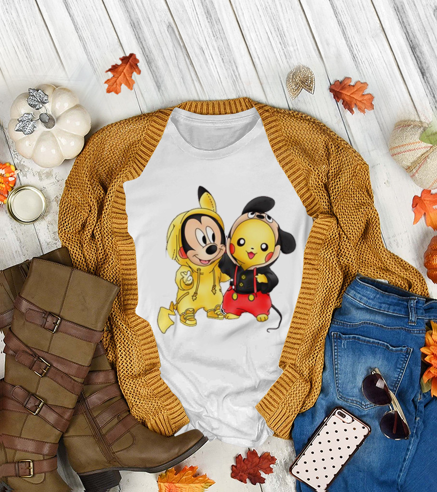Pikachu Pokemon Mickey Mouse Crossover Fan T-Shirt