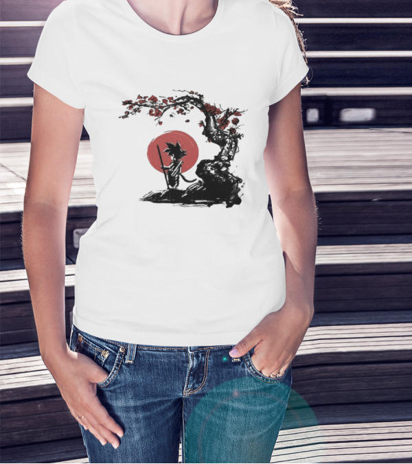 Son Goku Saiyan Solitude Beneath Cherry Blossom And Sun T-Shirt