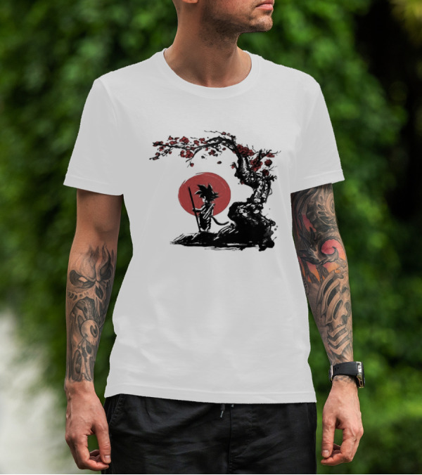 Son Goku Saiyan Solitude Beneath Cherry Blossom And Sun T-Shirt