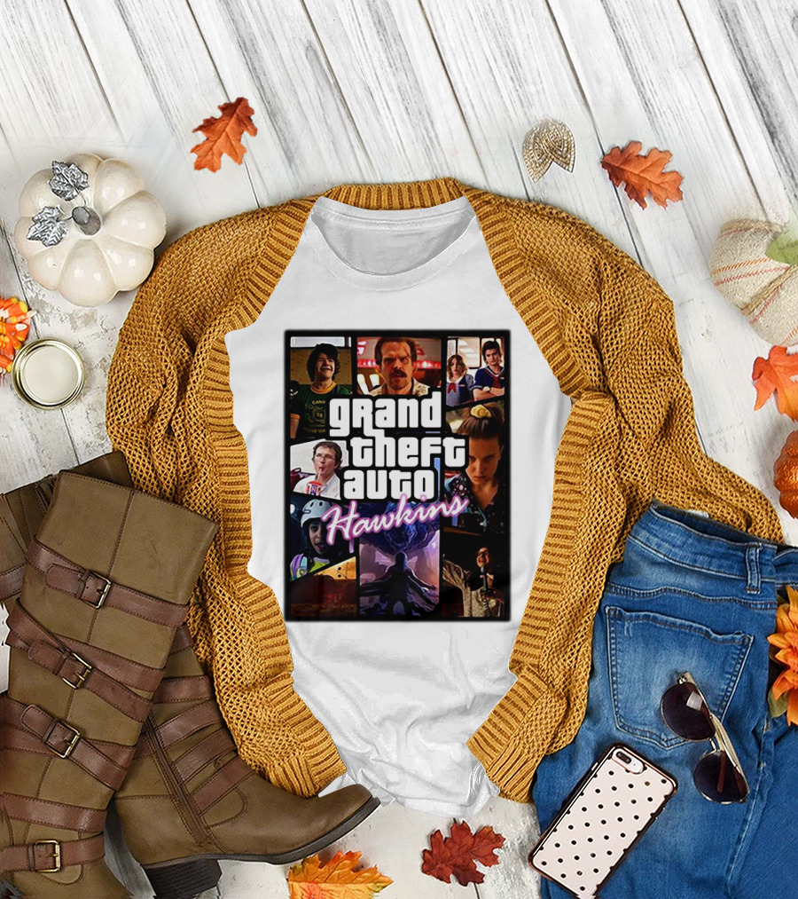 Stranger Things 3 Grand Theft Auto Hawkins Vintage Style Collage T-Shirt