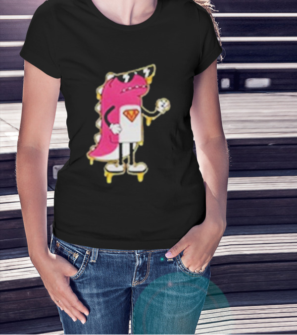 Mikina Mattem Dino Cartoon Character With Sunglasses And Superhero Emblem T-Shirt