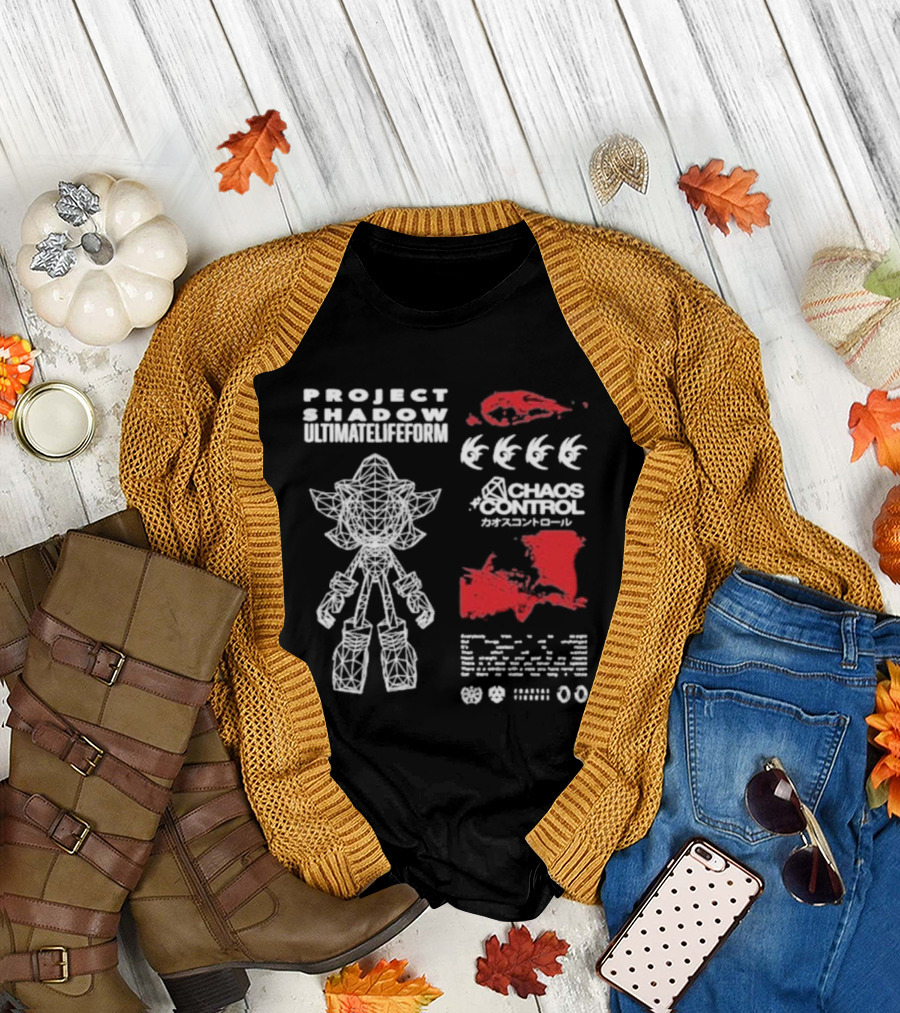Project Shadow Ultimate Lifeform Chaos Control Japanese Text Wireframe Character Red Elements T-Shirt