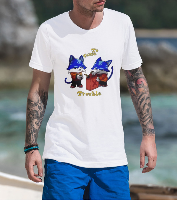 Toshi Base Here To Cause Trouble Mischievous Blue Cats With Gasoline Canister T-Shirt
