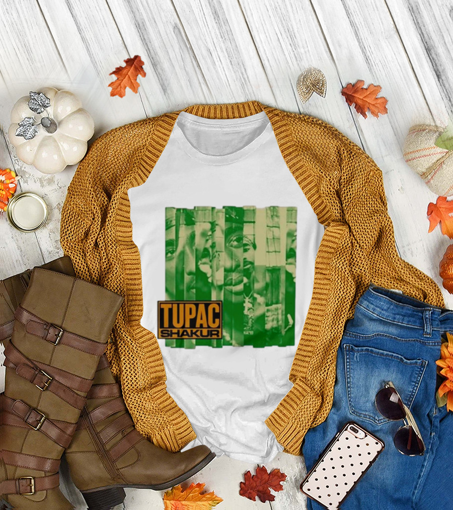 Tupac Shakur Green Photo Collage T-Shirt