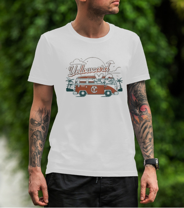 Yellowcard Band Van Sunset Scene With Palm Trees And YC T-Shirt