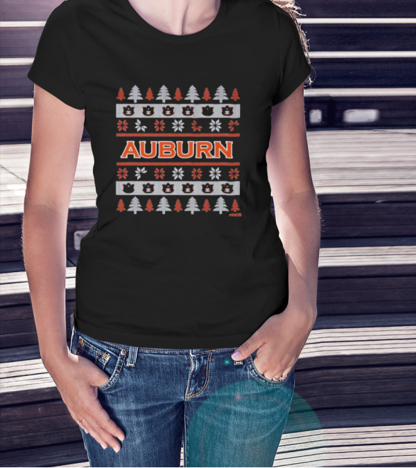 Auburn Holiday Sweater Design With Trees And Bears T-Shirt
