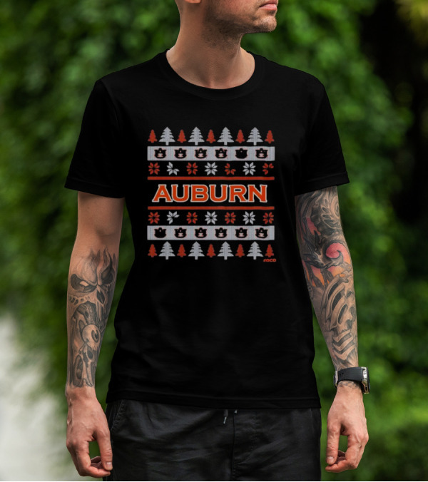Auburn Holiday Sweater Design With Trees And Bears T-Shirt
