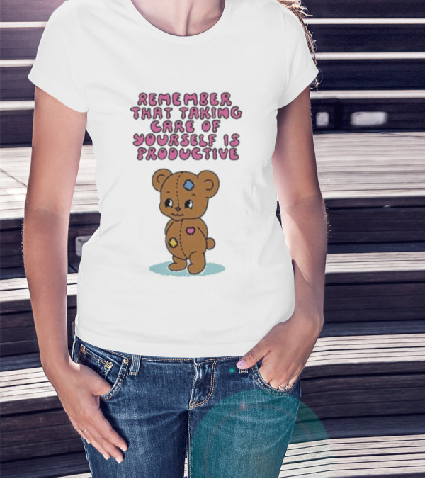 Bear Remember That Taking Care Of Yourself Is Productive Cute Patchwork T-Shirt