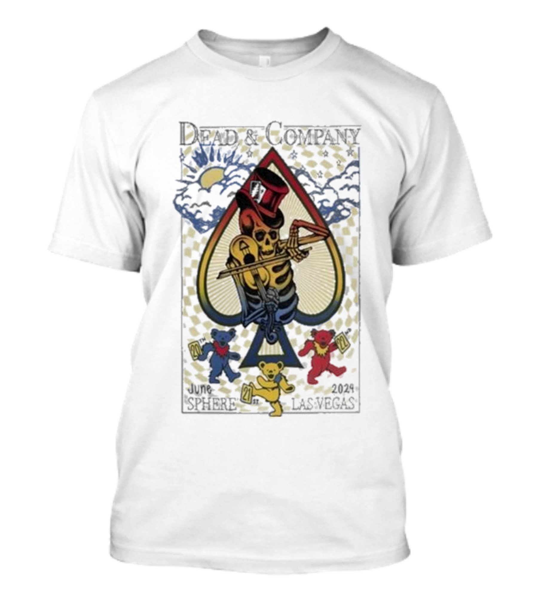 Dead And Company June 20th – 22nd 2024 Sphere Las Vegas Dancing Bears Playing Card Skeleton T-Shirt