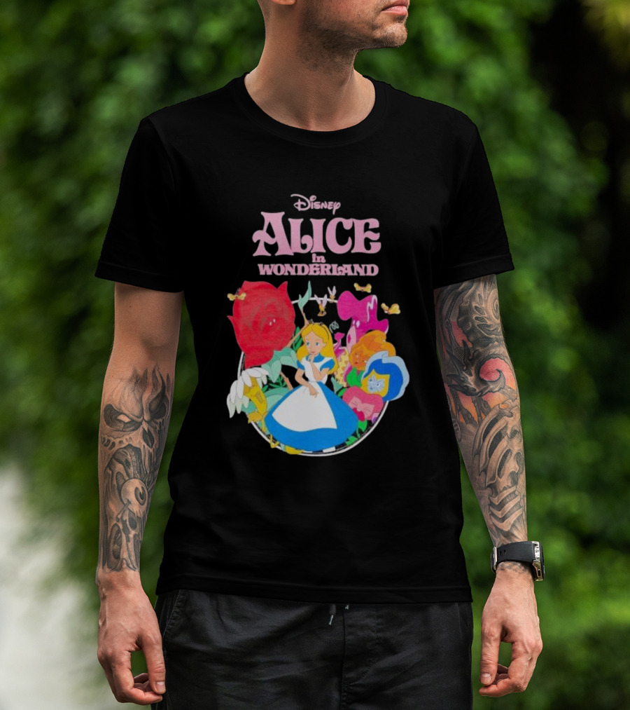 Disney Alice In Wonderland Flowers And Characters Classic T-Shirt