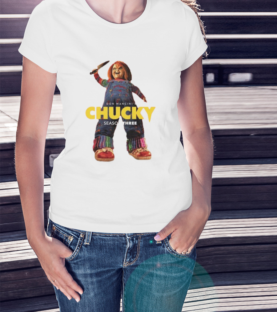 Don Mancini’s Chucky Season Three Horror Character With Knife T-Shirt