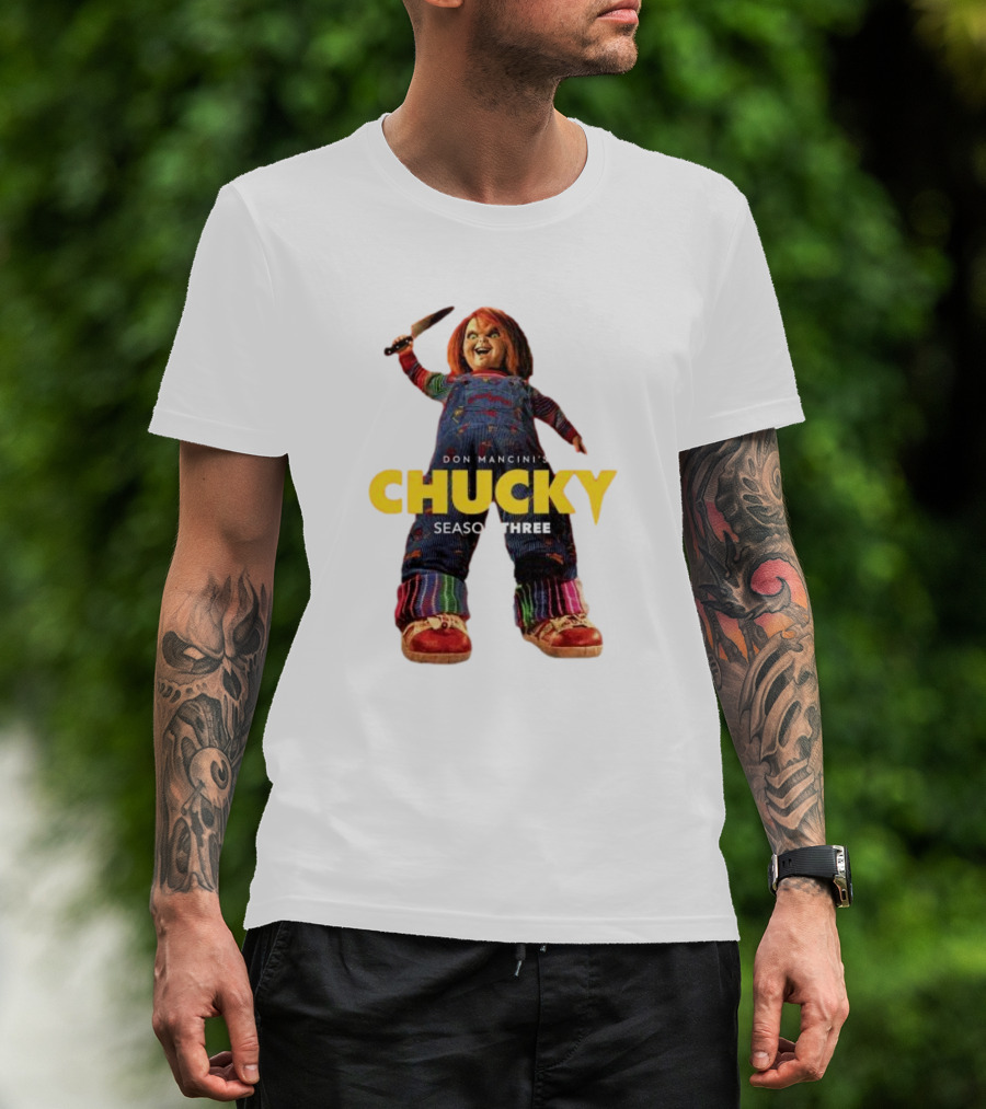 Don Mancini’s Chucky Season Three Horror Character With Knife T-Shirt